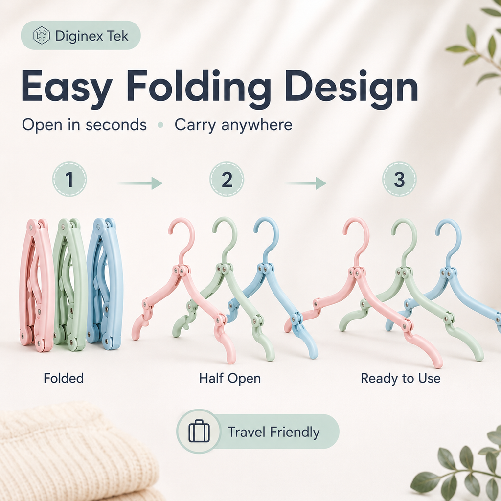 Portable Folding Clothes Hangers – Pack of 12 | Travel & Space-Saving Hangers