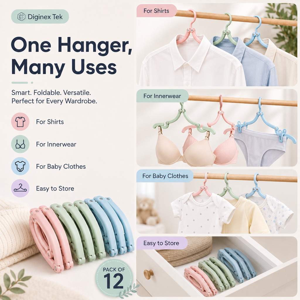 Portable Folding Clothes Hangers – Pack of 12 | Travel & Space-Saving Hangers