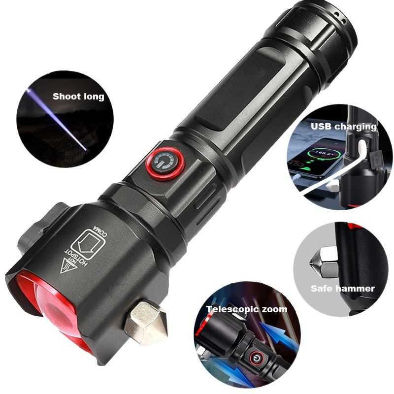 Versatile High Power LED Flashlight – Power Bank & Window Hammer