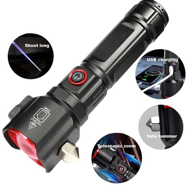 Versatile High Power LED Flashlight – Power Bank & Window Hammer