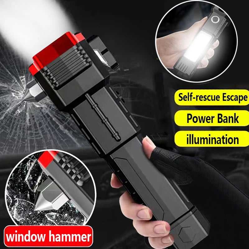 Versatile High Power LED Flashlight – Power Bank & Window Hammer